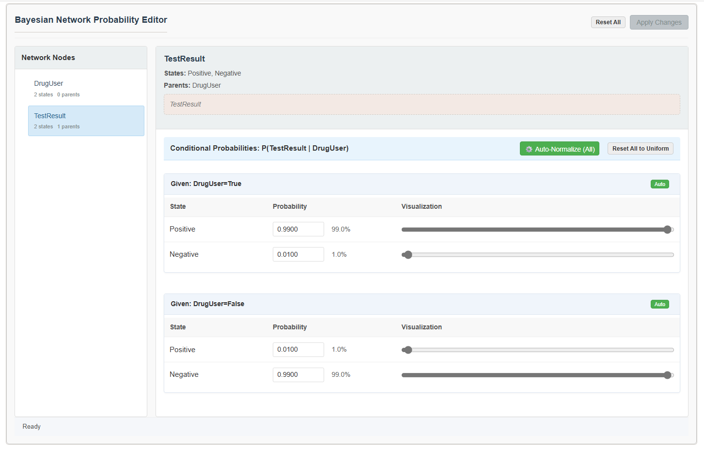 Bayesian Network Modeller Interface